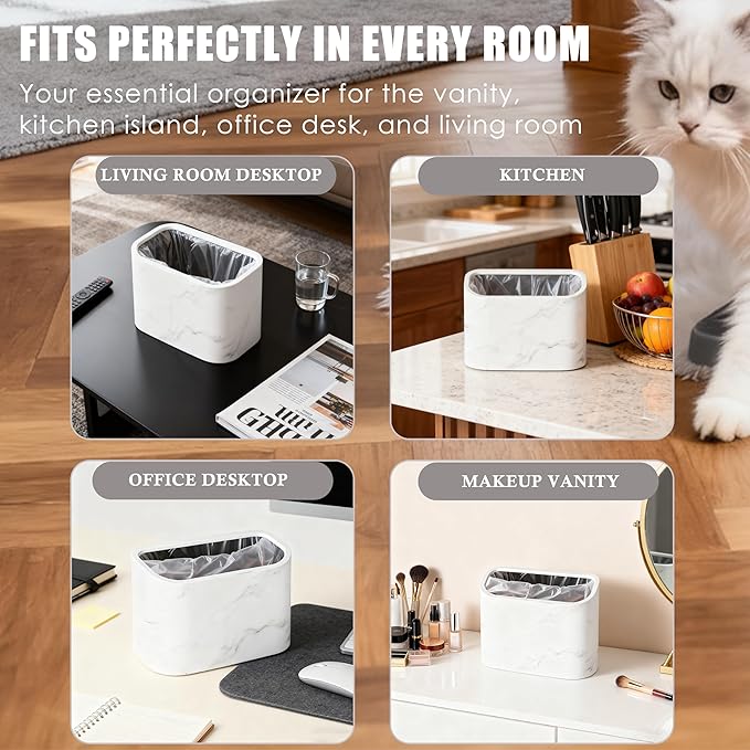 Cat Litter Scoop Holder – Universal Marble-Textured Scoop Caddy with Built-In Bag Dispenser & Wide-Mouth Bucket, Includes 4 Rolls Waste Bags & Removable Scoop Stand for Most Metal/Plastic Scoops