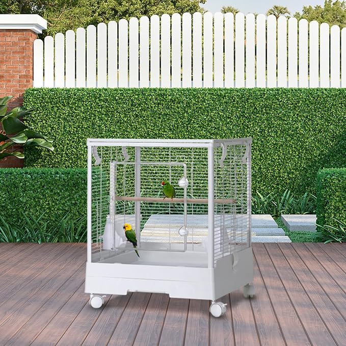 Bird Cage 40'' Open Play Top Bird Cage 3 in 1 Bird Carrier for Parakeets, Canaries, Lovebirds, Small Quaker with 360° Wheels