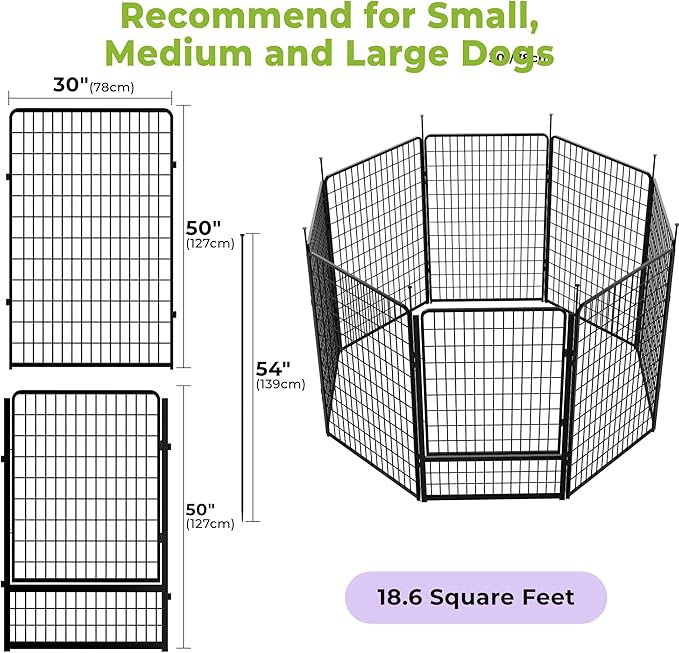 SunsGrove Dog Playpen with Wider Door, Heavy Duty Dog Pen, Anti Rust Dog Fence, Easy Insert into Soil, Pet Playpen for Yard RV Camping (50 inch, 08 Panels)