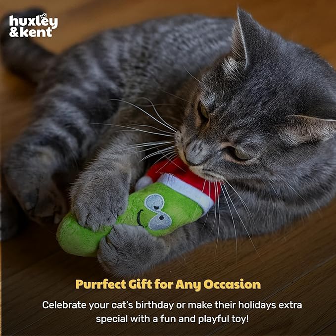 Huxley & Kent Plush Cat Toy - Holiday Interactive Catnip Toy for Cats & Kittens - Soft with Crinkle & Catnip - Fun Indoor Play - Dilly Claus