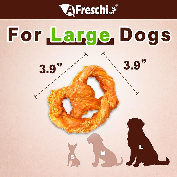 A Freschi srl Turkey Tendons for Dogs, USA-Sourced, Healthy Dog Treats, Rawhide-Free Puppy Chews, Long Lasting, All Natural, Hypoallergenic Dog Treats for Large Breeds, 1 Count Pack Pretzel (L)