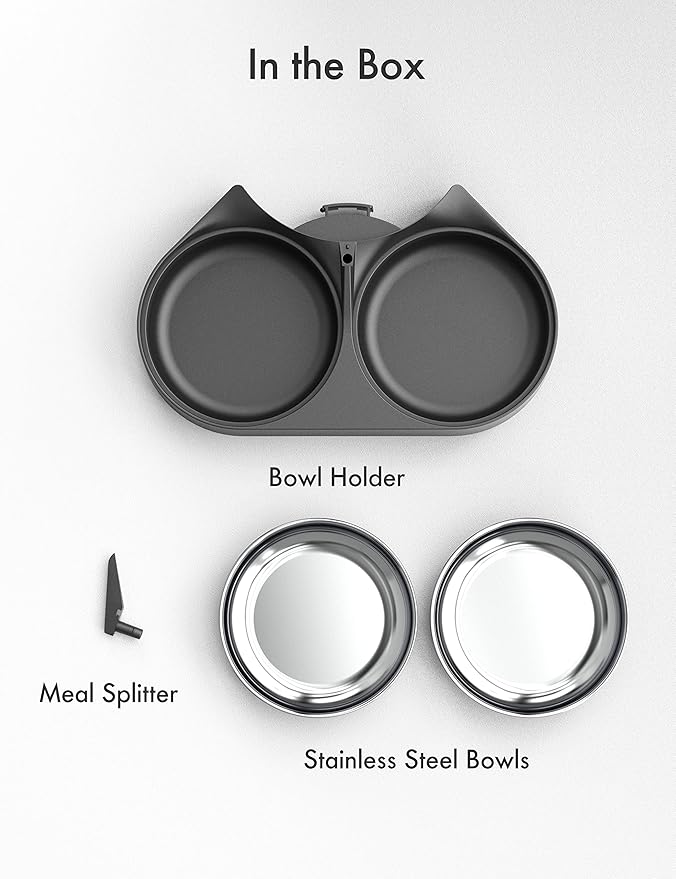 PETLIBRO Pet Food Splitter with Stainless Steel Bowls, Automatic Cat Feeder Bowls for Two Cats or Dogs, Suitable for PETLIBRO Automatic Cat Feeder PLAF005, PLAF006, PLAF103, PLAF203, Black