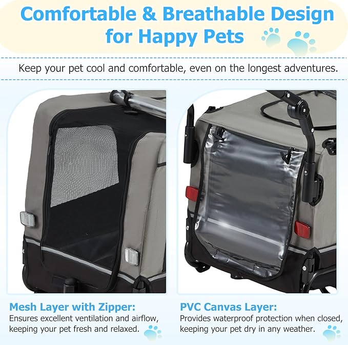 Foldable Pet Bike Trailer for Dogs up to 88 lbs – Universal Hitch Bicycle Carrier with Shock‑Absorbing Tires, Mesh Ventilation & Quick‑Release Wheels (55″/57″)