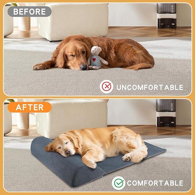 Dog Bolster Pillow for Large Dog, Benefit for Cervical Vertebra and Neck, Headrest with High Resilience Foam, Easy to Carry, Machine Washable Cover＆Easy to Clean(Large)