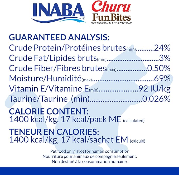 INABA Churu Fun Bites for Cats, Soft & Chewy Cat Treats with Taurine, 0.42 Ounces Each Tetra, 18 Tetras (3 per Bag), Tuna Recipe