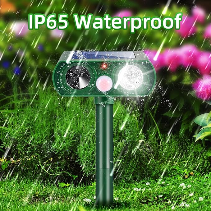 2 Pack 2026 Solar Ultrasonic Animal Repellent Outdoor IP65 Waterproof Motion Activated Cat Deterrent & Deer Repellent Devices Ultrasonic Pest Repeller for Raccoon, Squirrel, Rabbit, Dog, Skunk, Rodent