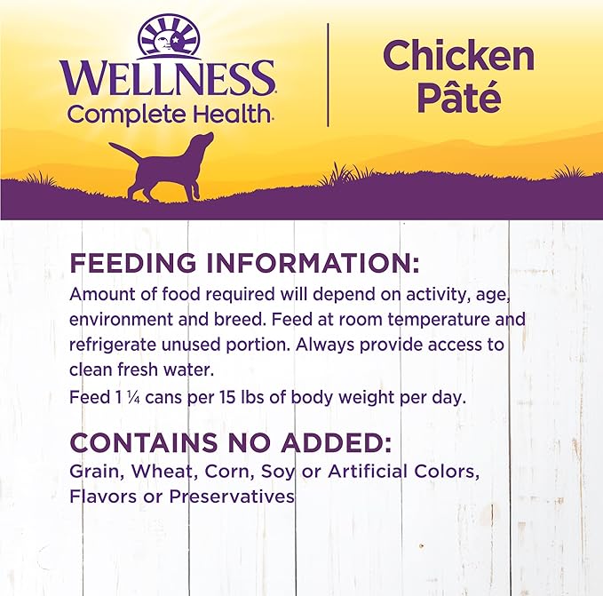 Wellness Complete Health Pate Adult Canned Wet Dog Food, Wholesome Grains, Natural, Chicken and Sweet Potato, 12.5 oz, Pack of 12 Cans