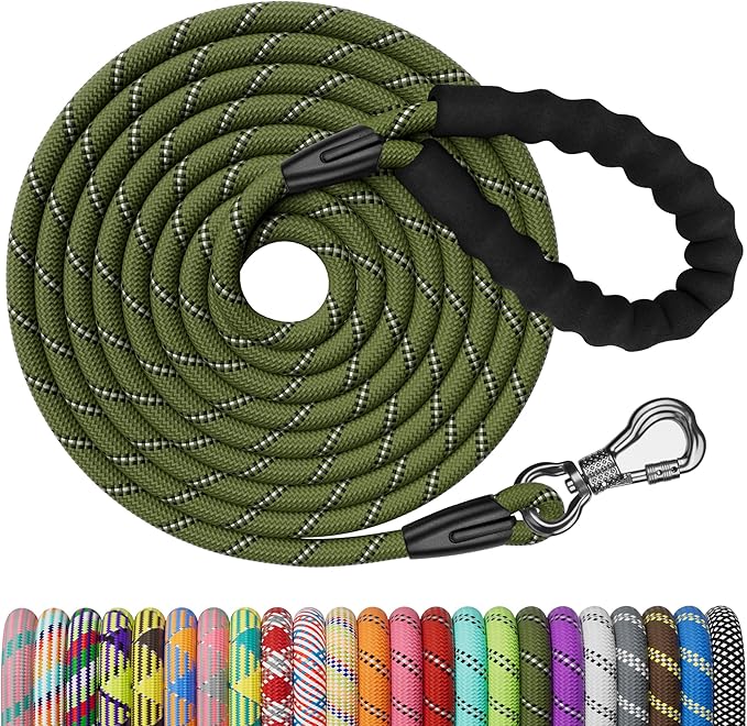 NTR Heavy Duty Large Dog Leash, 30FT Reflective with Swivel Lockable Hook and Comfortable Padded Handle, Puppy Leash for Walking, Hunting, Camping, Backyard for Small Medium and Large Dogs