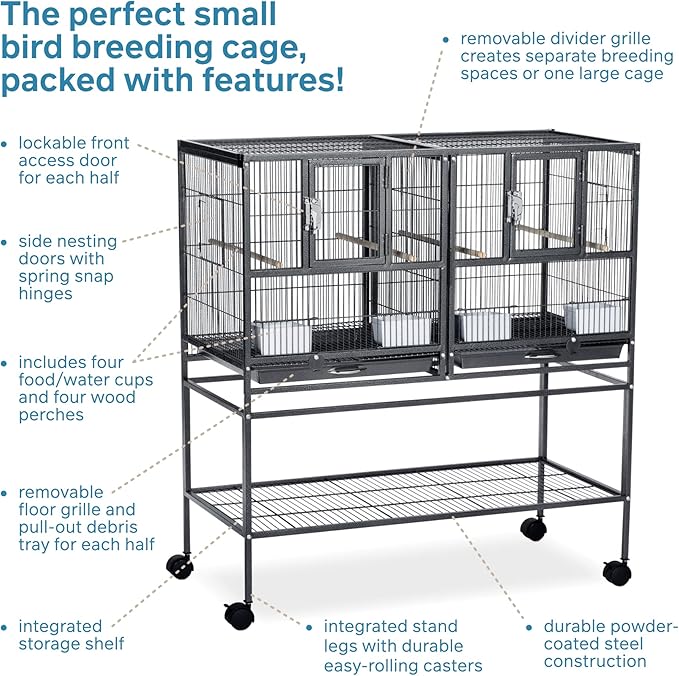 Prevue Pet Products F070 Hampton Deluxe Divided Breeder Cage with Stand,Black Hammertone,1/2"