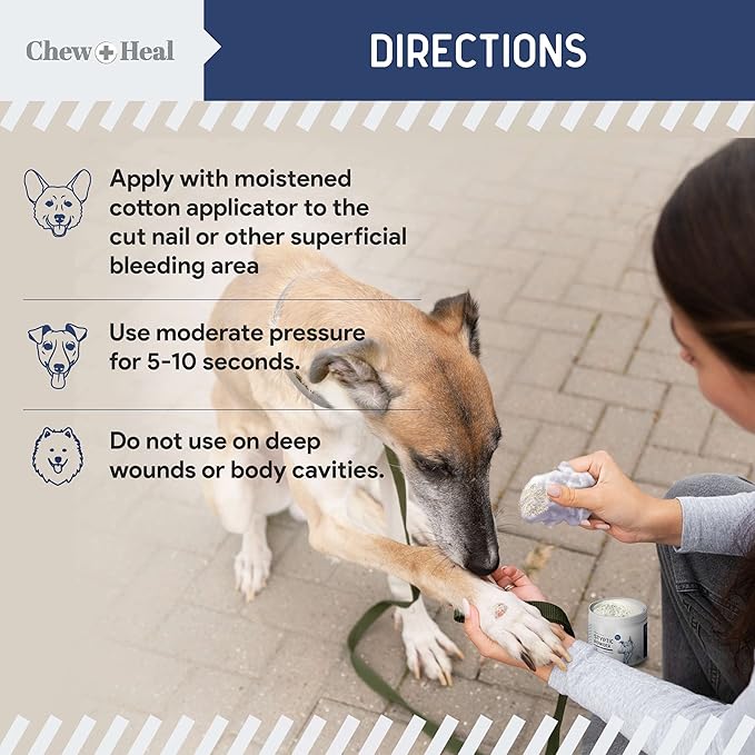 Chew + Heal Labs Styptic Powder for Dogs & Cats - 1.5 oz - Quick Stop Bleeding for Dogs Nails & Minor Cuts - Blood Clotting Powder & Bleed Stop Formula