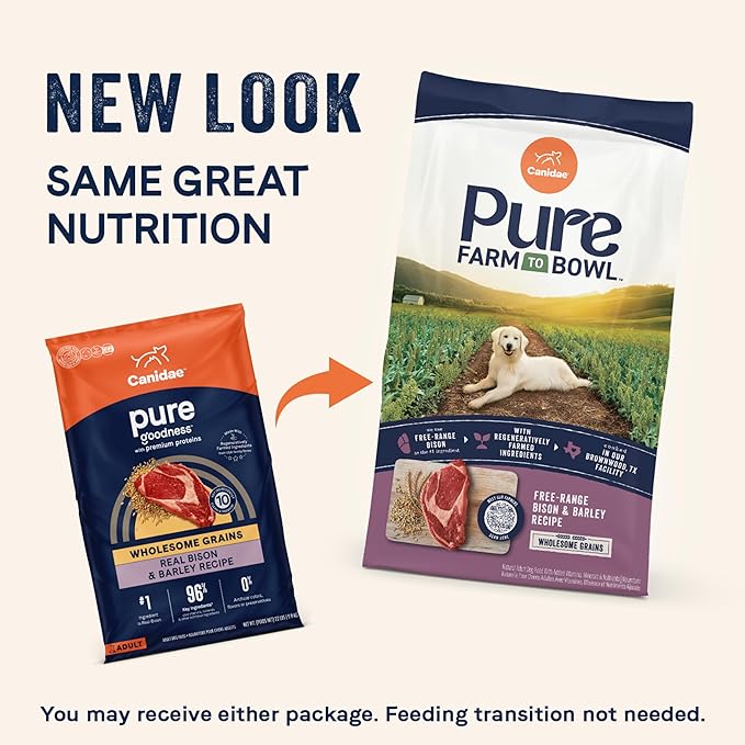 Canidae Pure Farm to Bowl Free-Range Bison & Barley Dog Food, Adult, 22lb