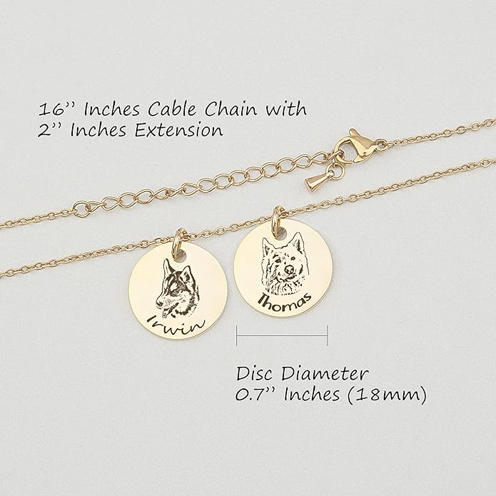 Anavia Personalized Pet Portrait Necklace, Handmade Memorial Jewelry Gift, Custom Round Disc Photo Engraved Necklace for Animal Lovers, Dog Mom, Dog Dad