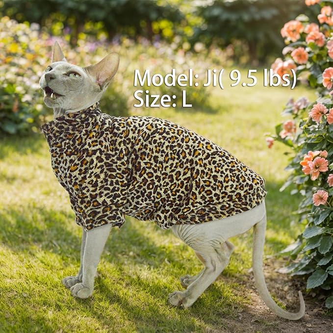 Sphynx Cat Clothes Leopard Hairless Cat Cloth Sweater Shirt Soft Warm Long Sleeves Pullover Pet Clothes Pajamas Dog Cloth for Small Dogs Jumpsuit Pet Sweaters (Leopard, X-Large)