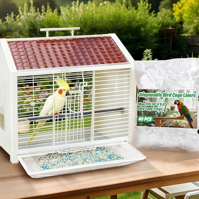 Disposable Bird Cage Liner - 40PCS Elastic Plastic Small Animal Cage Liners Waterproof Easy to Clean Leakproof for Portable Birdcage Litter Box Liners for Parakeet Hedgehog Hamster (14x9.8in)
