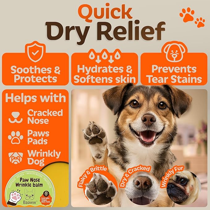 Paw Nose Dog Lick Safe Balm – Natural Moisturizer for Dry and Cracked Paws, Soothes Itchy, Sensitive and Irritated Skin, Wrinkle Irritation Relief, Protective Pet Care Soothing Essentials, 80g