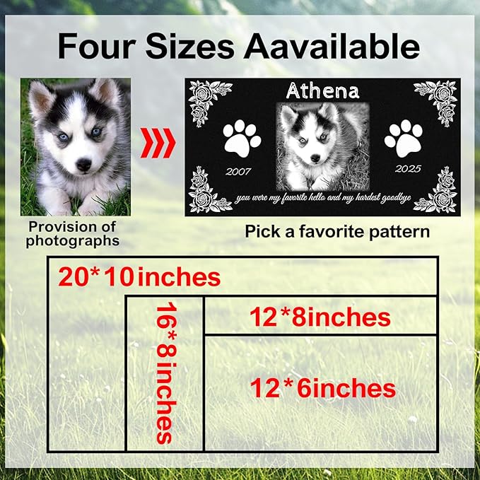 Pet Memorial Stones for Dogs & Cats, Personalized Dog Memorial Plaques for Pet Grave Stones for Outdoor - Cats Headstones, Tombstones for Grave Markers with Photo (Middle)
