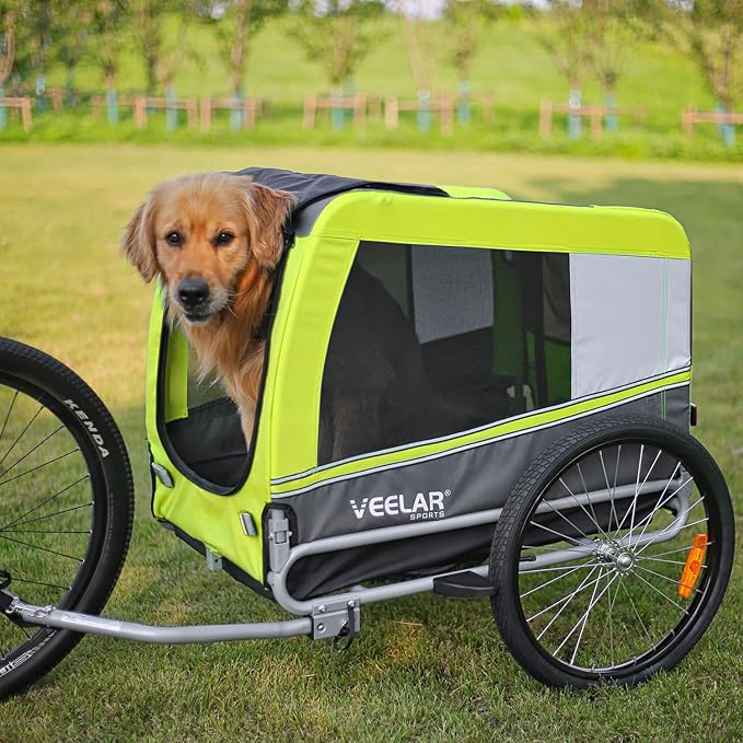 Tiggo Veelar Sports Pets Large Dog Bike Trailer & Stroller for Medium,Large Dog or Multiple Small Dogs, Pet Stroller for Dogs Up to 78 lbs, Parking Brakes, Low Center of Gravity