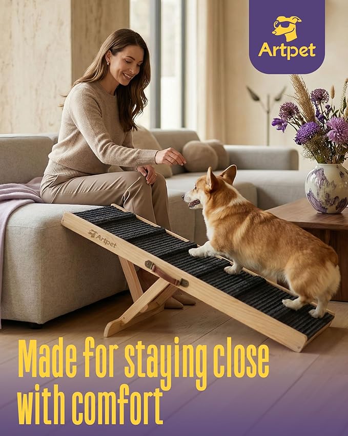 Dog Ramp for Small & Medium Dogs, Joint-Friendly Pet Ramp for Bed & Couch, Foldable, Anti-Slip, Portable, Height-Adjustable, Supports Up to 70 lbs