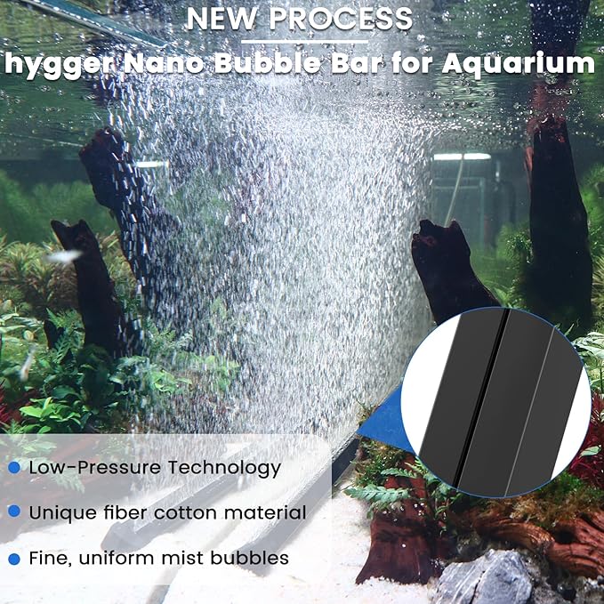 hygger Weighted Nano Mist Bubble Wall Bar, 15.7" Self-Sinking ABS Air Stone Strip with Gentle Oxygen Diffuser for Freshwater & Marine Aquarium, Hydroponics