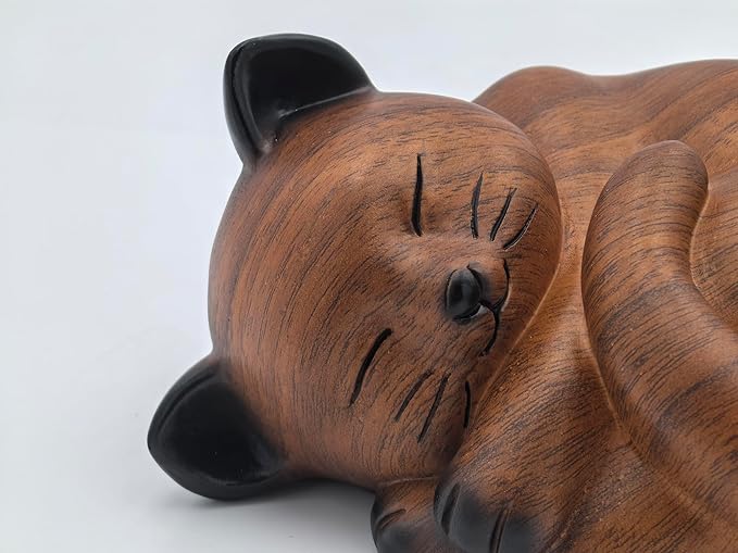 Pet Cat Urns for Ashes, Sleeping Resin Cremation Animal Urn and Sealed Bag, Decorative Memorial, Fur Keepsake, Ashes Necklace, Keychain, Inkless Paw Print Kit, Picture Frames, Sympathy Cards(Cherry)