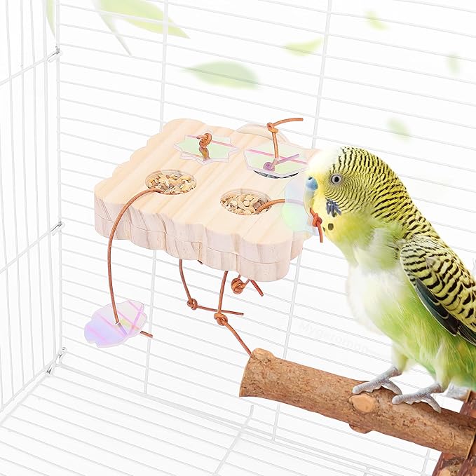 Mygeromon Bird Foraging Toys Wooden Parakeet Feeder Perch Cage Accessories for Small Parrots/Budgie
