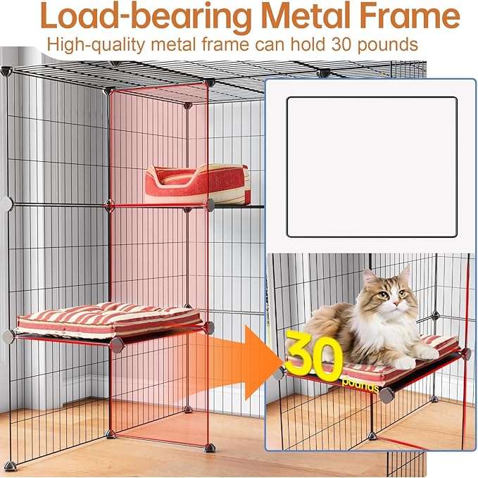 Oneluck 4-Tier Large Cat Cages ，47.2 Inch Enclosures Indoor, Catio,DIY Cat Playpen Detachable Metal Wire Kennels Cat Crate Exercise Extra Place Ideal for 1-2 Kitty