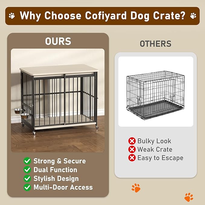 Dog Crate Furniture, 41’’ Wooden Dog Kennel Indoor with Sliding Front Door, Multi-Side Openings & Feeding Window Pet Cage House as TV Stand, End Table(Beige)