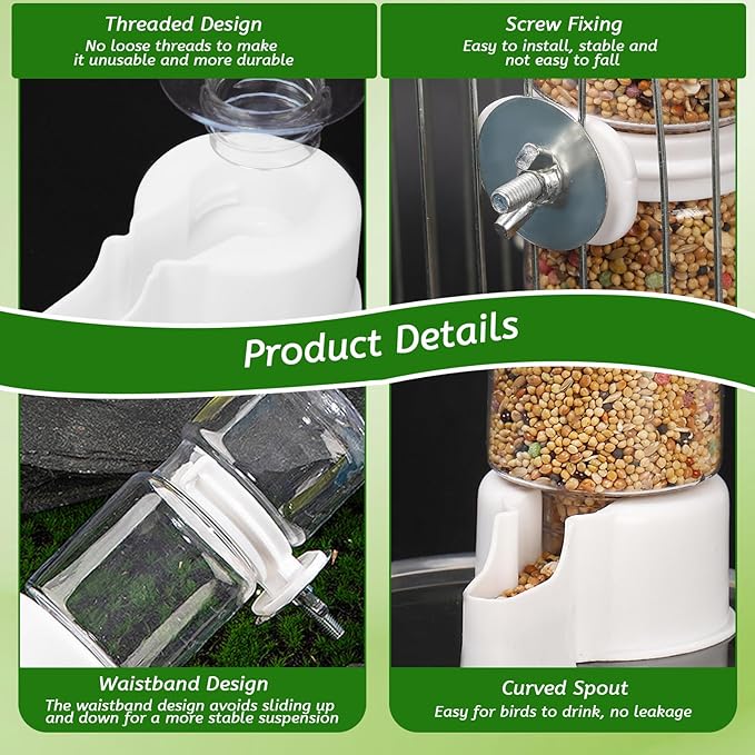 4 Pcs Bird Feeder Water Dispenser, Bird Feeder and Drinker Set, Automatic Bird Feeder for Cage, Hanging Bird Food Bowl, Bird Cage Accessories for Hamsters,Pigeons,Parrot
