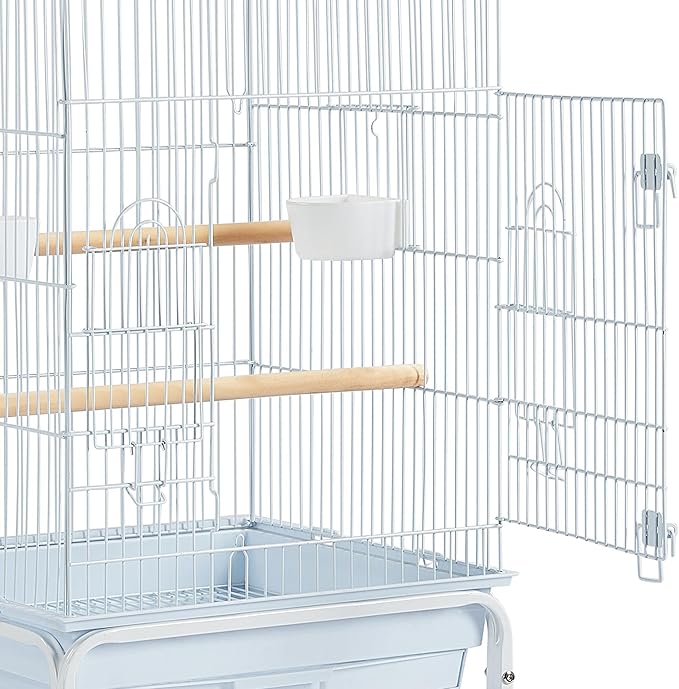 Topeakmart Rolling Bird Cage for Cockatiels Parrots Small Birds Green Cheek Conure Lovebirds, White