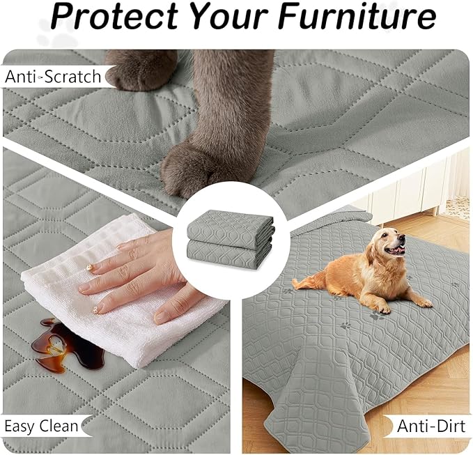 hyha Waterproof Dog Bed Blanket, Soft Pet Blankets, Waterproof Couch Cover for Dogs, Reversible Sofa Covers Washable for Furniture (40x90 Inch, Grey/Grey)
