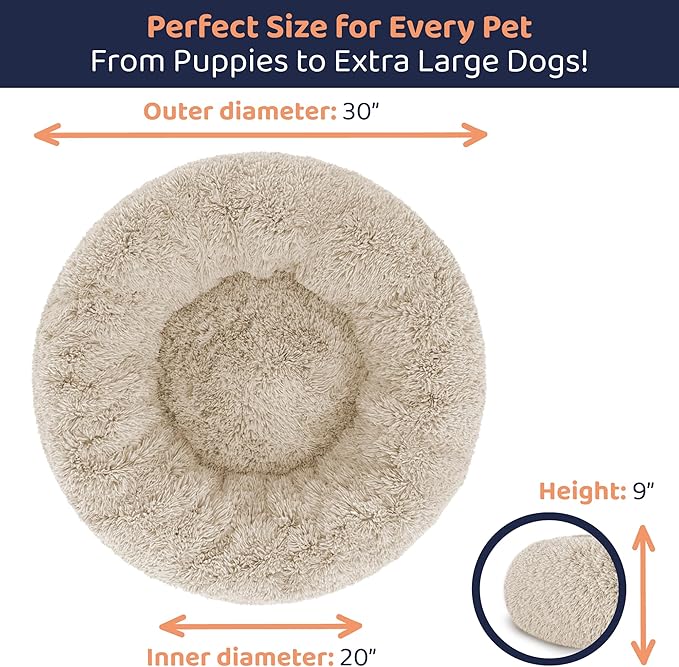 Donut Dog Bed - Premium Comfort for Anxiety Relief - Fluffy & Calming Design with Ultra-Plush Support | Cozy Round Dog Bed with Super Soft Circle Style (Beige, Medium)