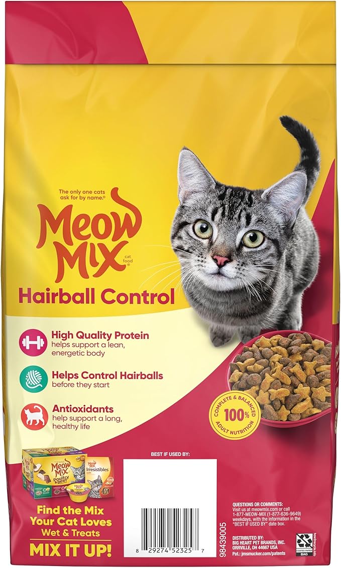 Meow Mix Hairball Control Dry Cat Food, 3.15 Pound Bag (Case of 4)