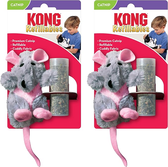 KONG Refillables Catnip Toys, Assorted 2-Pack – Plush Cat Toys with Refillable Catnip Pouch & Premium North American Catnip (Rat 2 Pack)