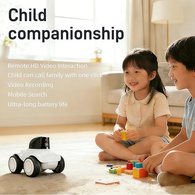 Family Smart Companion Robot, 2K HD Pet Camera Robot, Security Camera for Home, Battery-Powered with Phone App, 1-Click Interaction, 2-Way Voice, Night Vision, Motion Detection, Video Recording