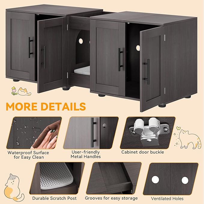 Garvee Cat Litter Box Enclosure for 2 Cats, 55" Hiddden Litter Box Enclosure Furniture 3-in-1 Wooden Litter Cabinet with Barn Door & Double Rooms for Bedroom Living Room,Walnut