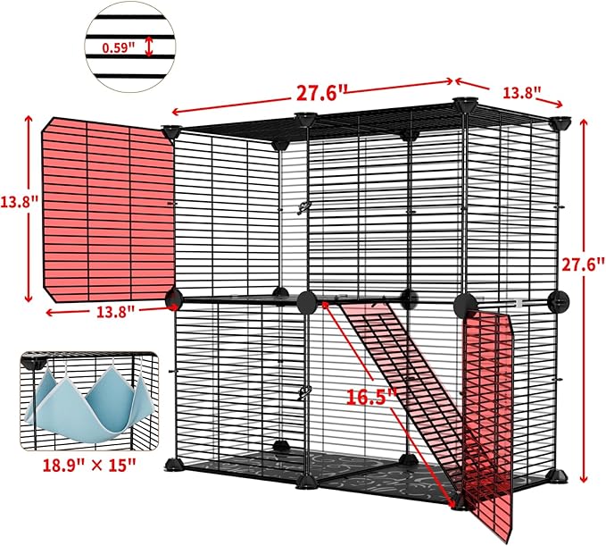 Small Cat Cage Indoor: Enclosed Cat Enclosure DIY Pet Playpen Detachable Metal Wire Kennel Sturdy Crate with Hammock for Cats Kitten