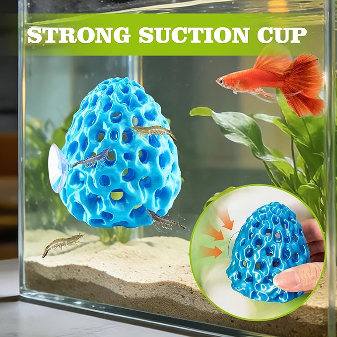 Shrimp Dome Hide, Shrimp Hides for Aquarium, Betta Fish Hideout with Suction Cup, Betta Habitat Tank Ornament Accessories, Aquarium Decor for Small Fish Guppy Hiding Resting (Blue)