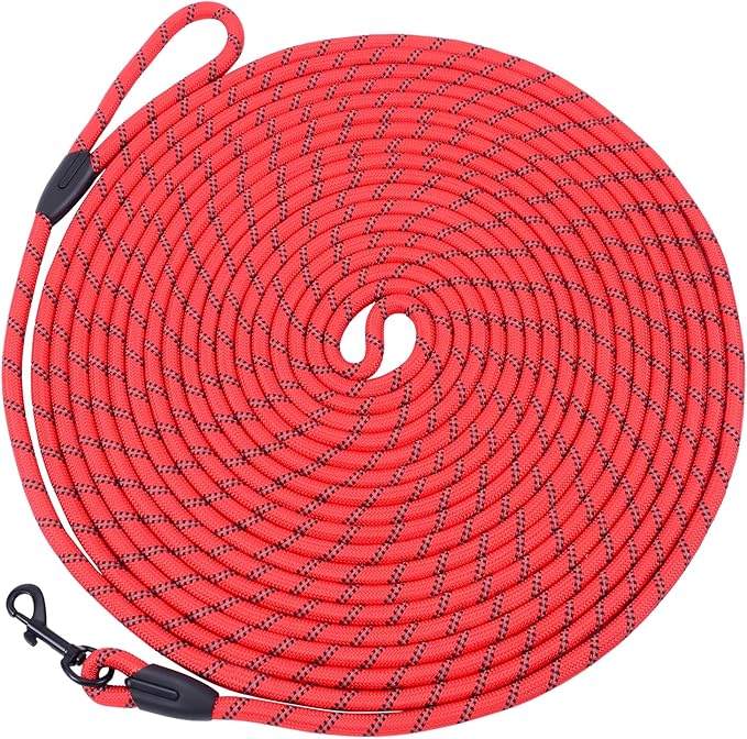 Long Dog Leash for Training 15Ft-Reflective Nylon Rope with Swivel Hook-Recall Agility Lead for Large Small Medium Dogs Outside Walking Hiking-Red