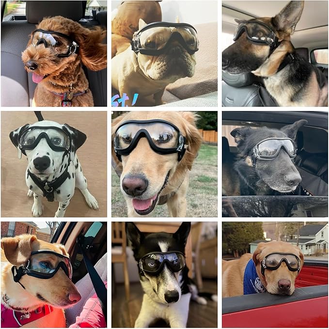 LESYPET Dog Goggles Medium Large Breed, UV Wind Dust Protection Medium Dog Sunglasses Eye Protection, Eye Wear Pet Glasses with Adjustable Strap for Outdoor Riding, Clear