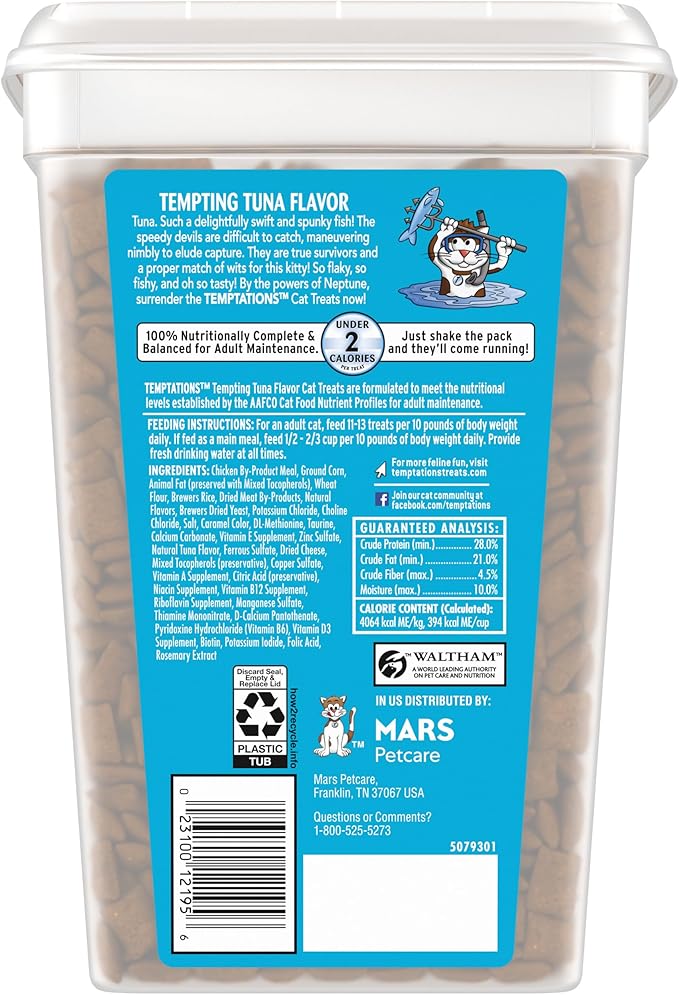 Temptations Cat Treats Classic Crunchy and Soft Cat Treats, Tempting Tuna Flavor, 30 oz. Tub