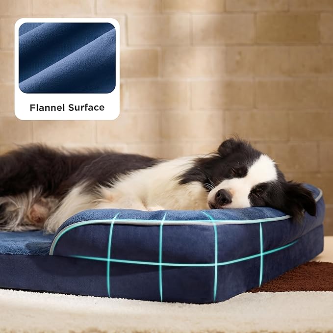 Bedsure Orthopedic Dog Beds Large Sized Dog - Washable Large Dog Cat Bed Waterproof, Comfort Dogs Couch Sofa with Washable Removable Cover, Pet Bed with Nonskid Bottom, Blue Navy, 35"