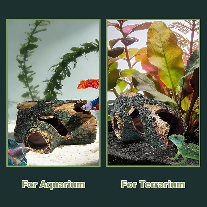 Resin Tree Trunk Aquarium Hideout Decoration, Driftwood Betta Fish Tank Cave, Non Toxic Safe Aquarium Ornament Decorations for Shrimp, Reptile Terrarium Cave Hide Accessories (Trunk)