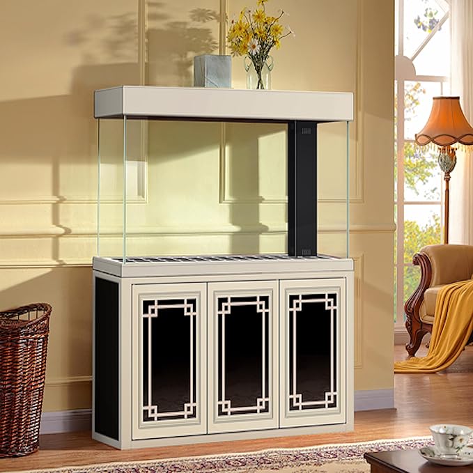 135 Gallon Glass Aquarium with Aluminum Cabinet - Including Sump for Filtration and Circulation, Plumbing, LED, Silver