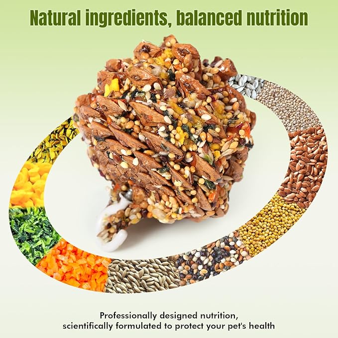 Abizoo Natural Pinecone Chew Toys with Edible Sunflower & Veggies - Malt Sugar Coated Foraging Enrichment for Parrots Cockatiels Conures Budgies Immune & Digestive Support Safe Bird Toy 2pcs