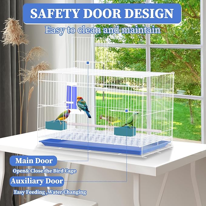 20" Stackable Flight Bird Cage, Designed for Parakeets & Multiple Bird Species, with Slide-Out Tray & Convenient Handle, for Cockatiels, Conures, Lovebirds, Canaries, & More, White Aviary（2PCS）