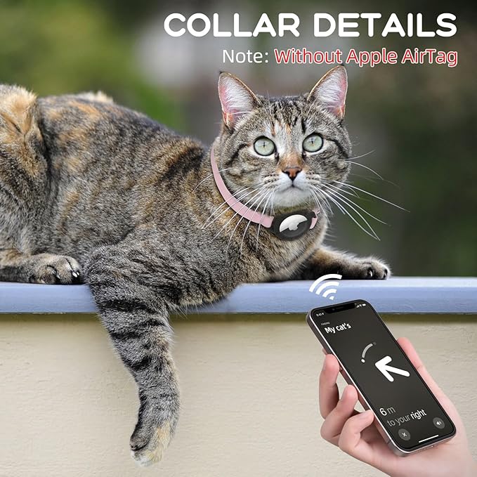 AirTag Cat Collars, Stretchy Collar with Apple AirTag Holder and Bell, Breakaway Ultra Design Elastic GPS Tracking Collars for Cats and Puppies, (7.5-12.5 Inch), Pink