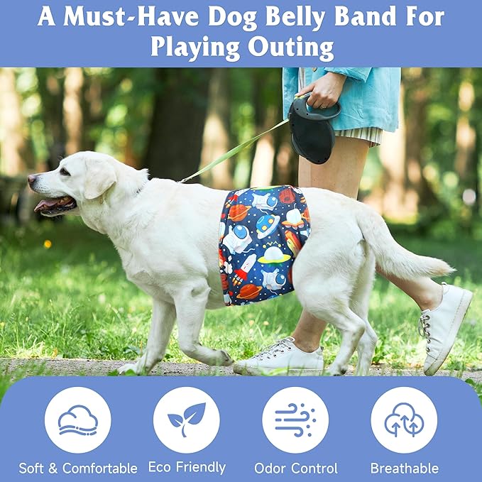 5 Pack Male Dog Diapers, Reusable Belly Bands for Male Dogs, High Absorbing, Small Size, Monster Color