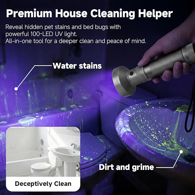100 LED 395nm UV Flashlight Black Light, Portable Ultraviolet Torch for Pet Urine Detection, Stains, Scorpions, and Bed Bugs – High Power UV Lamp (Batteries Not Included)