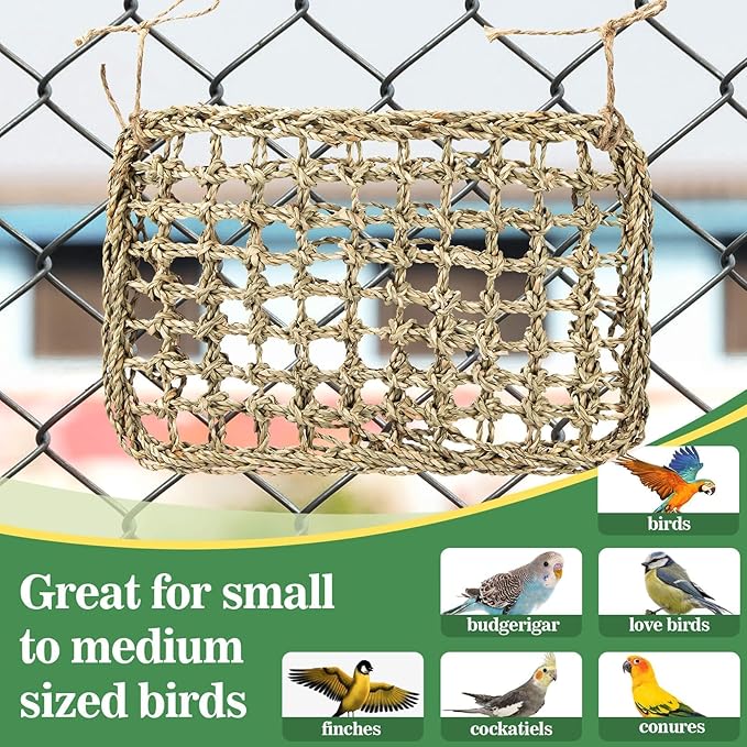 MAQIHAN Seagrass Mat for Birds - Bird Toys Seagrass Mats Foraging Activity Play Grass Mat Bird Climbing Wall Seagrass Net Hammock Toy for Medium Parakeets Lovebirds Finch Budgerigars Conure Cockatiel