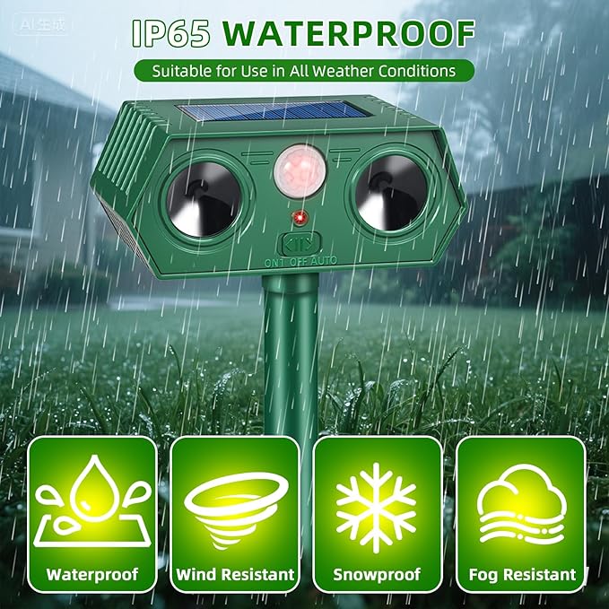 2026 New Racoon Squirrel Sonic Fortress Pro Cat Repellent Outdoor, Solar Ultrasonic Animal Repeller Deer Deterrent with Motion Sensor to Scare Rabbit Skunk Dog Coyote Out of Garden Farm Yard(4Pack)